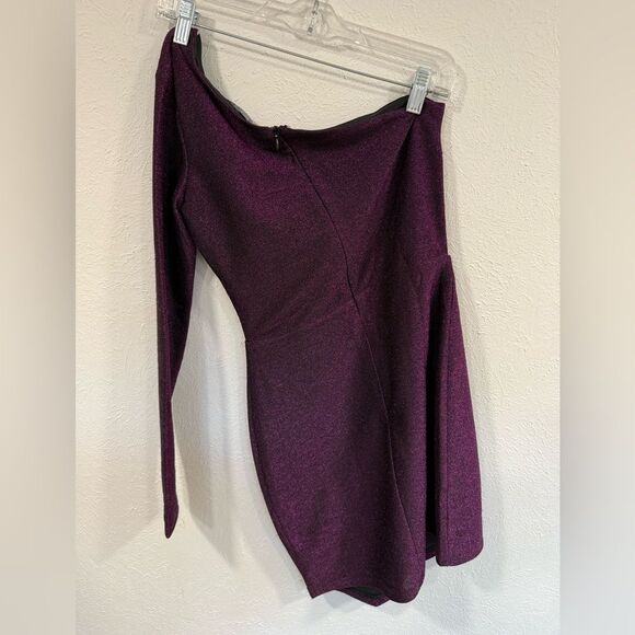 Lulu’s Exceptional Approach Purple Lurex One-Shoulder Mini Dress, Size Small - Picture 6 of 7